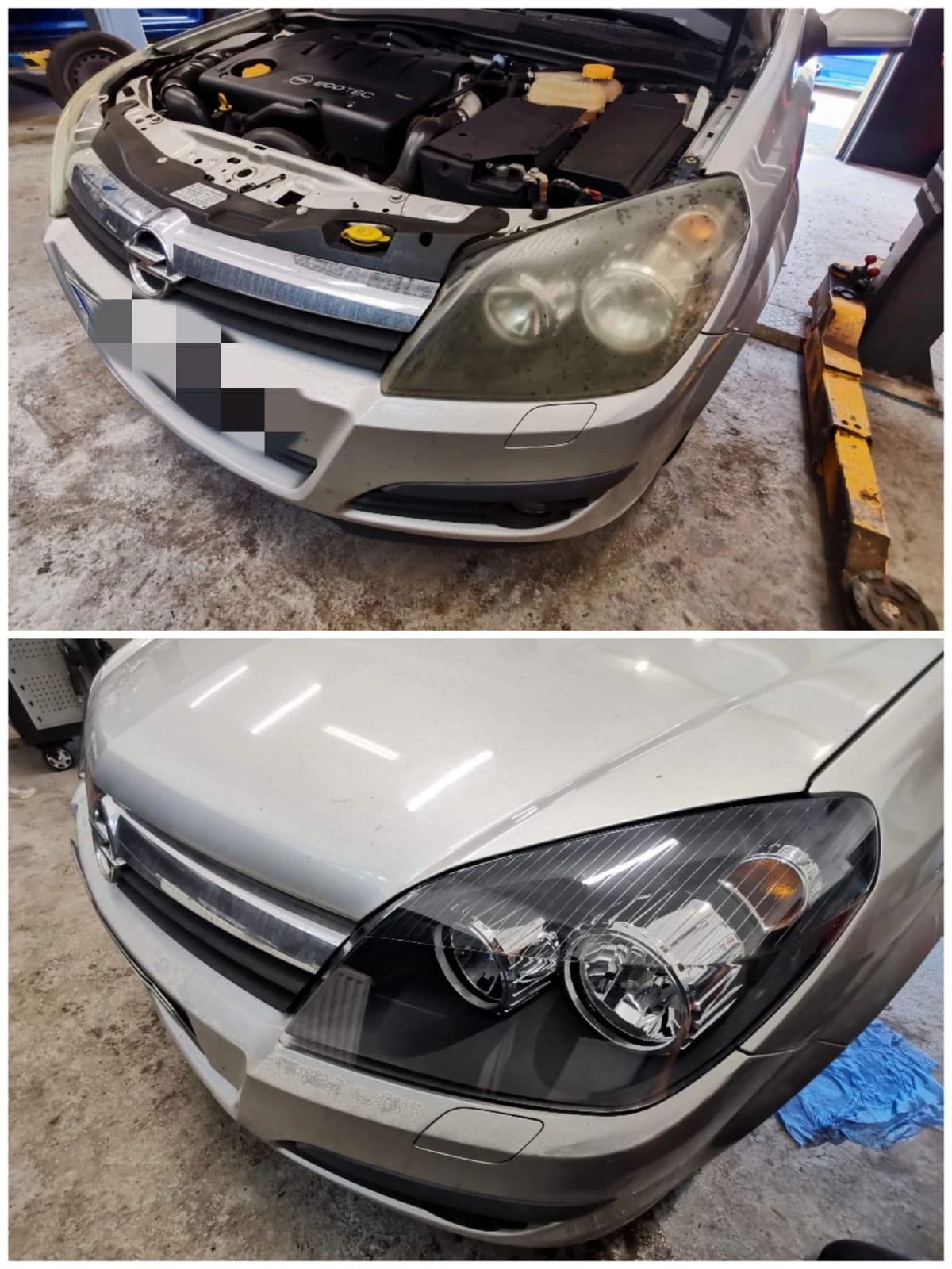 Opel Astra, zašlé a poškrábané přední světlo před výměnou